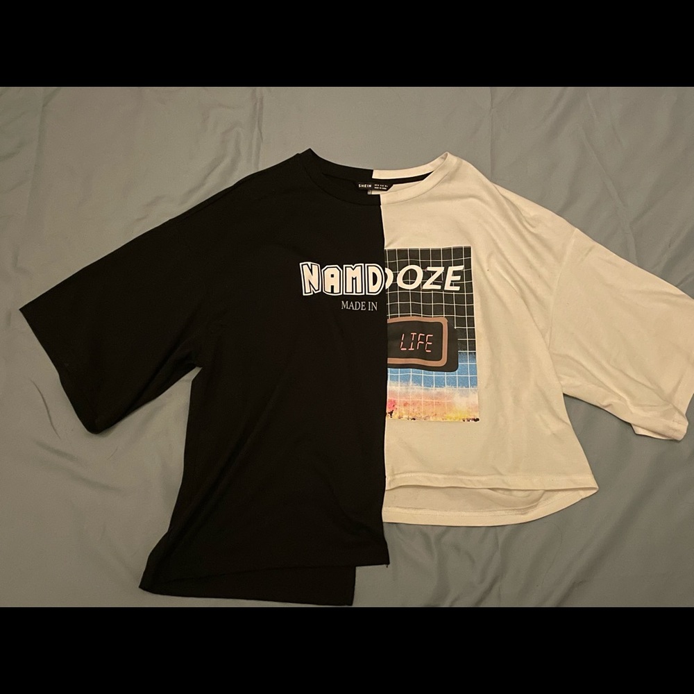 Never worn Asymmetrical split graphic tee